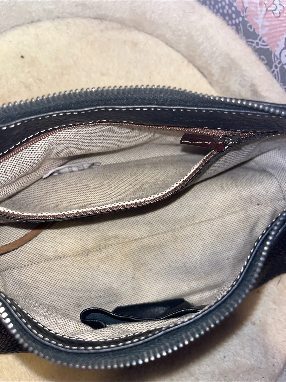 Dooney & Bourke Black Pebbled Leather Messenger Bag with Brown Trim